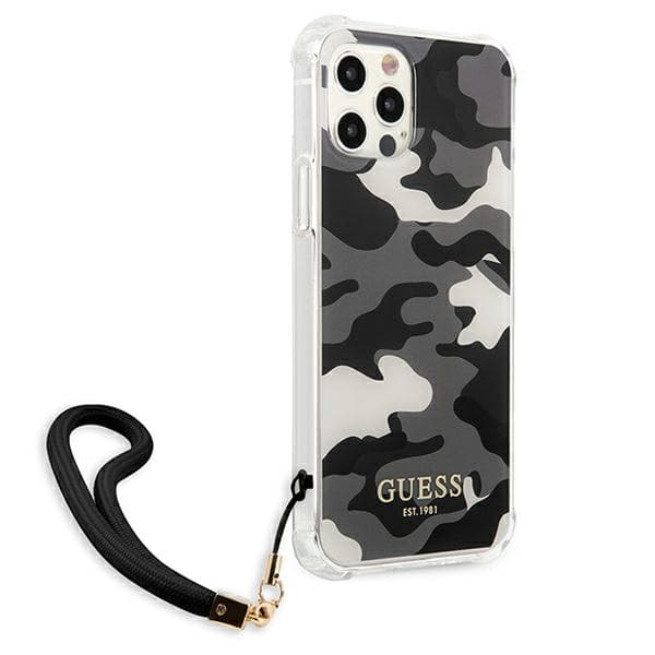 Guess Camo Collection-etui til iPhone 12/12 Pro, sort