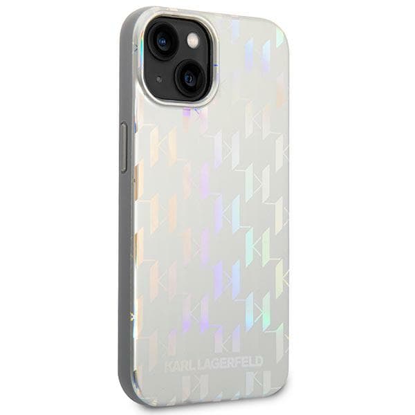 Karl Lagerfeld Monogram Iridescent-cover til iPhone 14 Plus, sølv