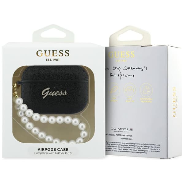 Guess Glitter Pearl Strap-etui til AirPods Pro 3, sort
