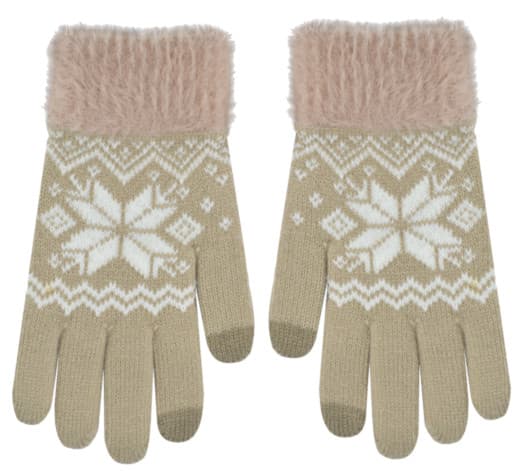 VINTERHANDSKAR stickade pälsar NORSK MÖNSTER brun 21cm V030J