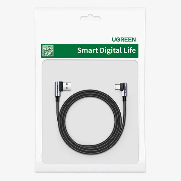 Vinklet USB-C - USB 2.0 480Mb/s 3A 3m sort kabel