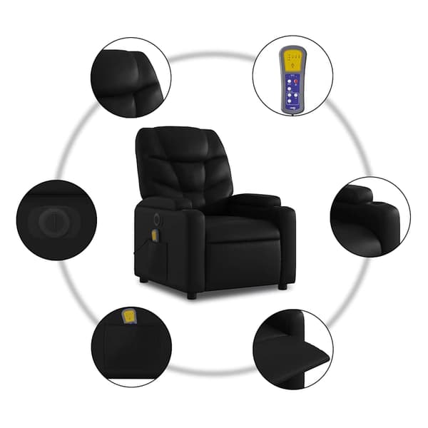 vidaXL elektrisk lænestol med massagefunktion, sort, kunstlæder