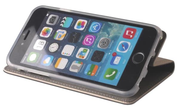Fodral för APPLE iPhone 6 / 6s SMART BOOKFODRAL PLÅNBOK GULD + GLAS