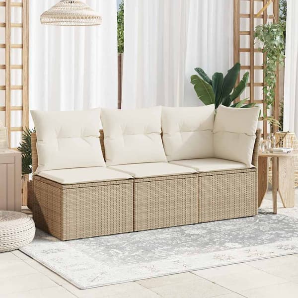 vidaXL Hörnsoffmodul med kuddar, beige, polyrotting