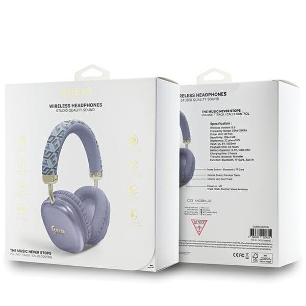 Guess Gcube Metallic Script Logo Bluetooth Over-Ear Hörlurar, Lila