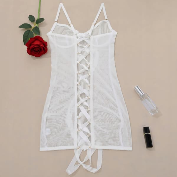 EROTISK INTIMATI Transparent vit mesh nattlinne + stringtrosa
