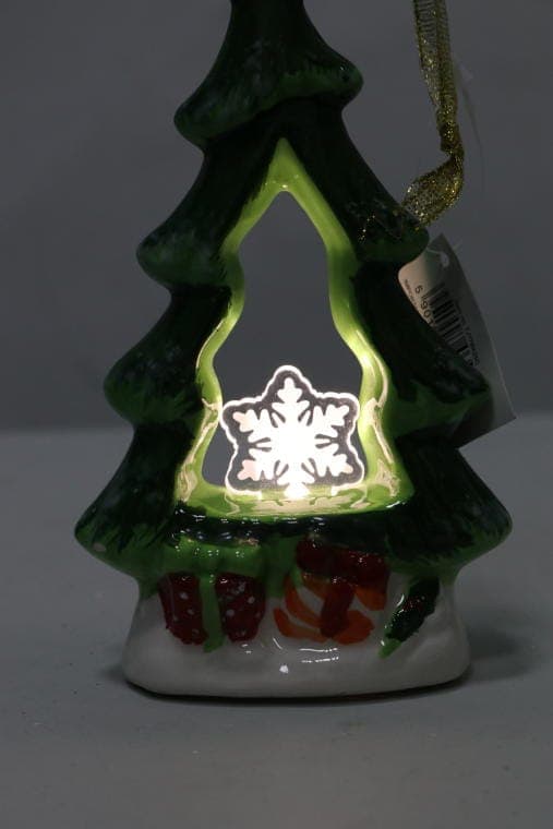 Keramisk julgran med LED-belyst snöflinga 15 cm