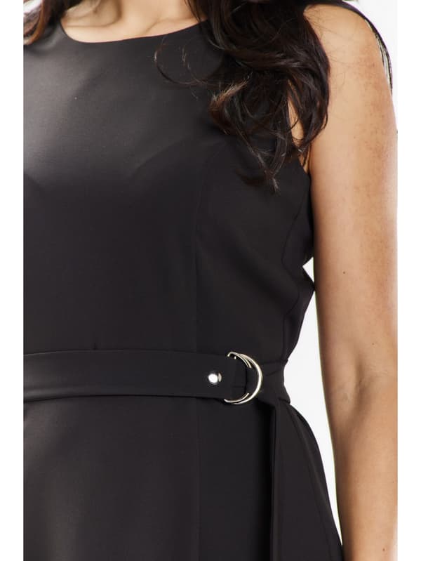 Elegant midikjole med stropper og bælte, sort S