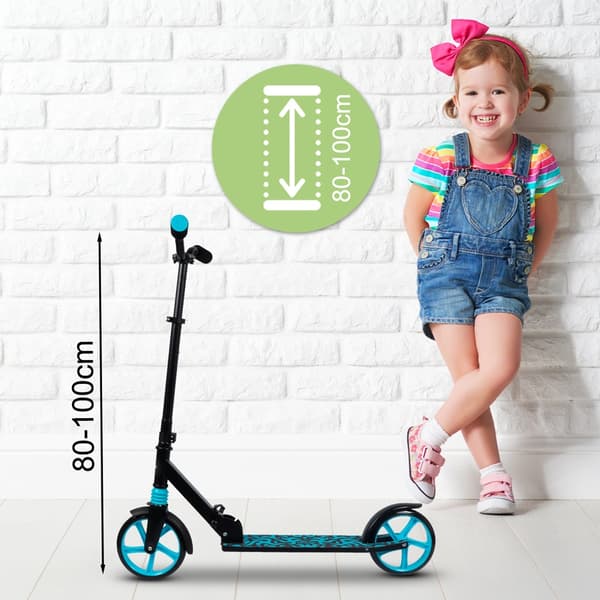 Sort og blå foldbar scooter med støddæmper