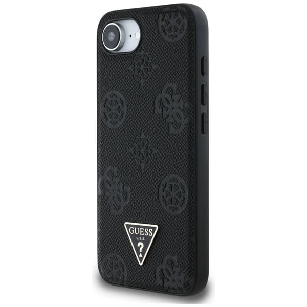 Guess Grained Hot Stamp Peony Triangle Logo MagSafe-cover til iPhone 16e / 17e, sort