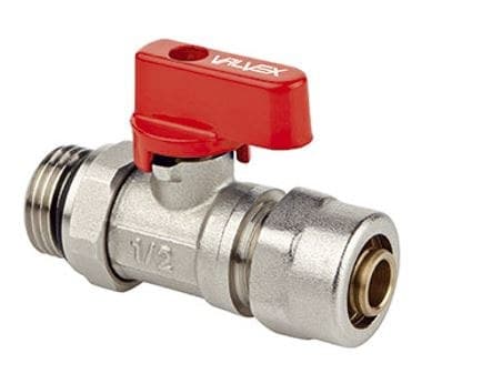 Mini plusventil med tätningssystem och PEX/AL G1/2 x 16-koppling, röd