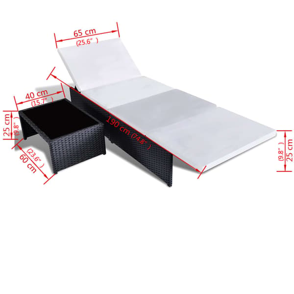 vidaXL liggestole med bord, sæt med 2, polyrattan, sort