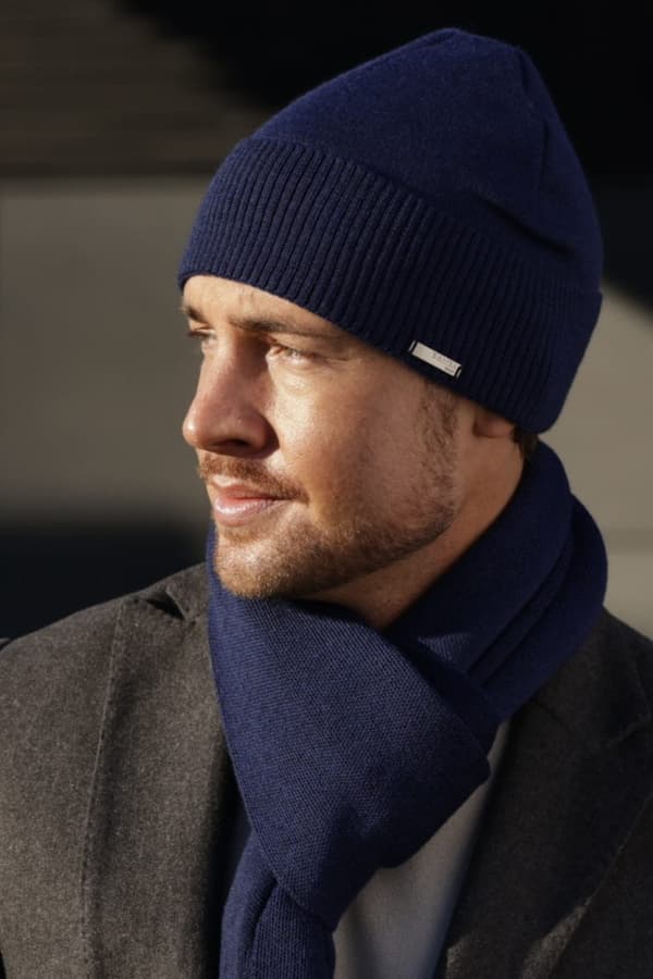 Herrmössa i merinoull LUCAS - Marinblå accent