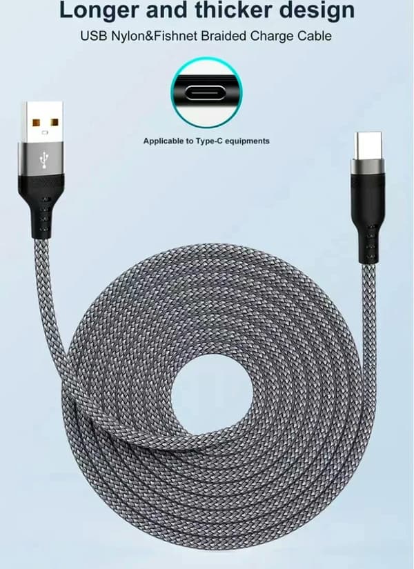 stålgrå stark USB-A / USB-C-kabel 5M (5 meter) USB A - USB C 6A