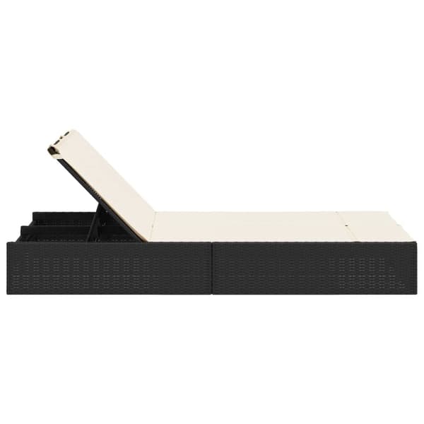 vidaXL dobbelt dagseng med hynder, sort, polyrattan