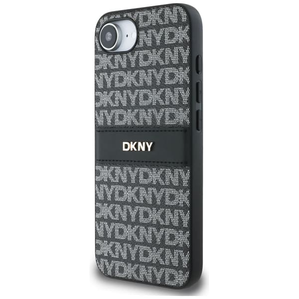 DKNY Repeat Texture Pattern with Tonal Stripe -suojakuori iPhone 16e:lle, musta