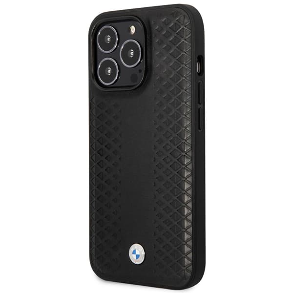 BMW MagSafe-lædercover med diamantmønster til iPhone 14 Pro, sort
