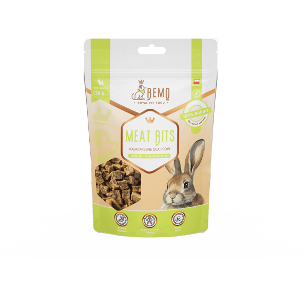 Meat Bits Rabbit - allergivenlige, halvbløde godbidder til hunde med kanin 130 g