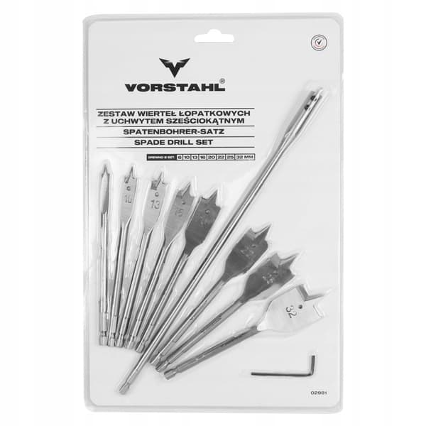 TRÄBORRSET, Platt, 8 st, 6-32 mm, Vorstahl
