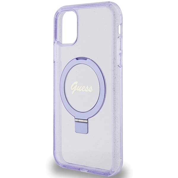 Guess Ring Stand Script Glitter MagSafe-etui til iPhone 11 / Xr, lilla/lilla