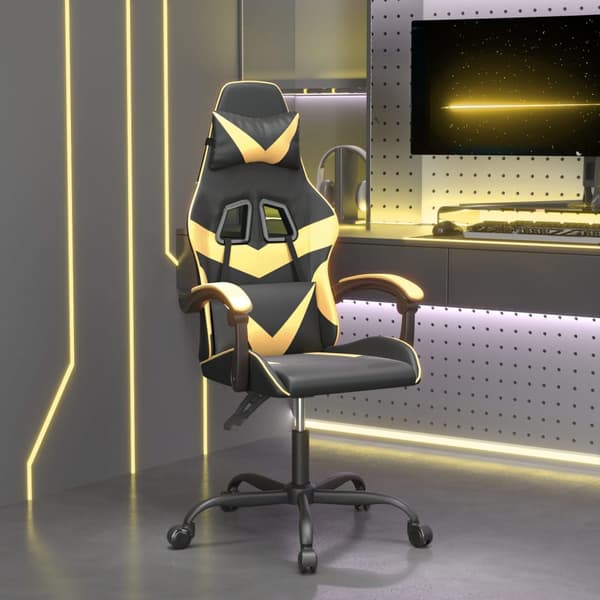 vidaXL drejelig gamingstol, sort og guld, kunstlæder