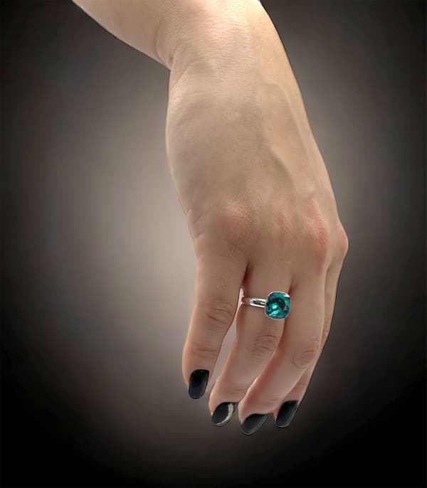 Fyrkantig silverring med märkeskristall - Smaragd - 925 silver - Damsilverring Universal