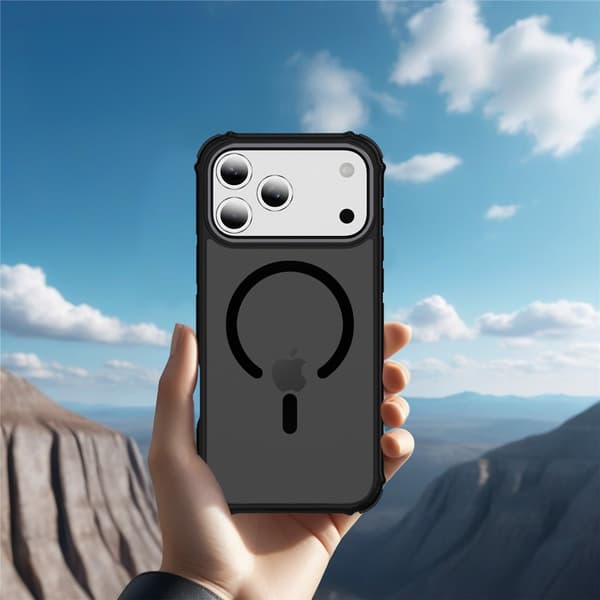 Pansret cover til iPhone 18 Pro / 17 Pro, mat cover, til MagSafe, mat med sort ramme