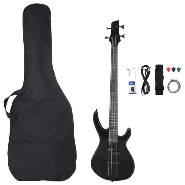vidaXL Nybörjarbasgitarr med väska, svart, 4/4, 46"