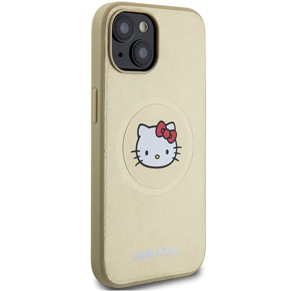 Hello Kitty Læder Kitty Hoved MagSafe Etui til iPhone 15, Guld