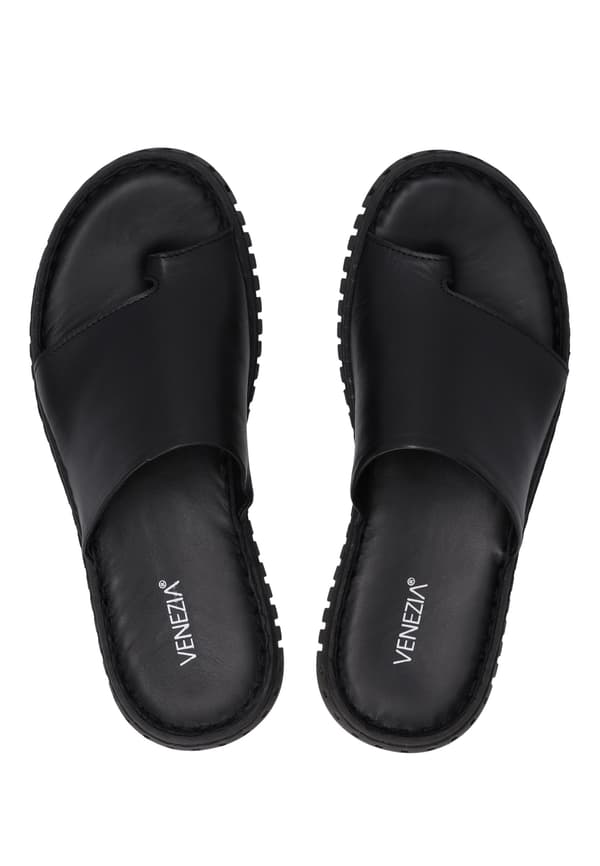 Sorte læderflip-flops Sorte læderflip-flops 38