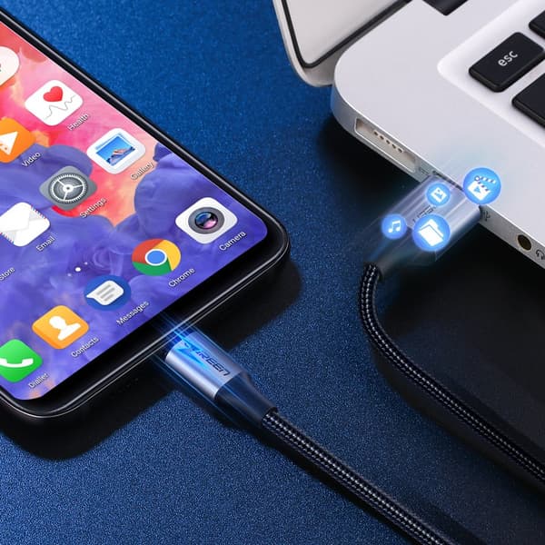 Flettet USB-kabel - USB-C Quick Charge 3.0 3A 0,5m Grå