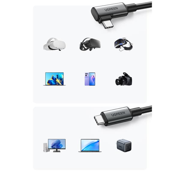 USB-C vinklet kabel med understøttelse af Oculus Quest 2 VR-briller 60W 5m sort