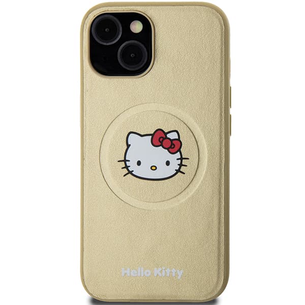 Hello Kitty Læder Kitty Hoved MagSafe Etui til iPhone 14, Guld
