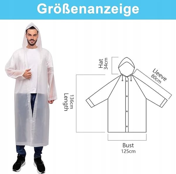 Lang regnfrakke poncho hvid 3 stk.