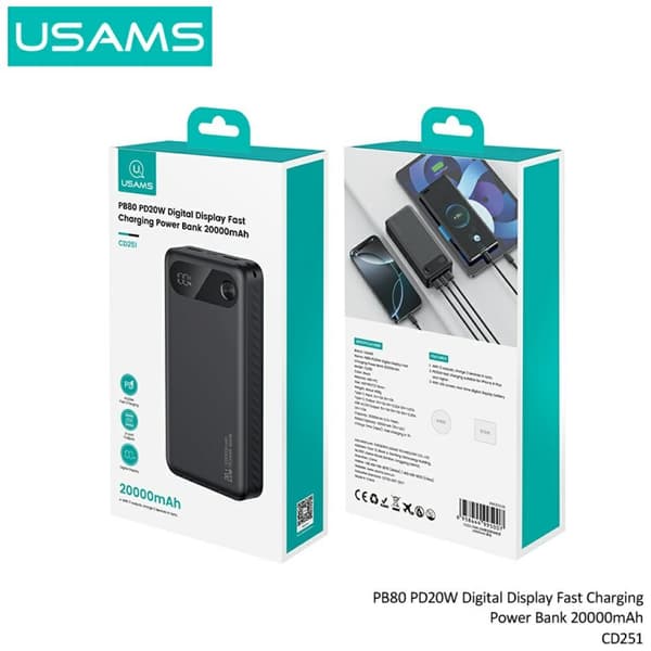 Powerbank USAMS PB80 PD20W 20000mAh sort