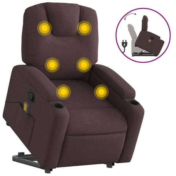vidaXL Lyftbar massagefåtölj mörkbrunt tyg