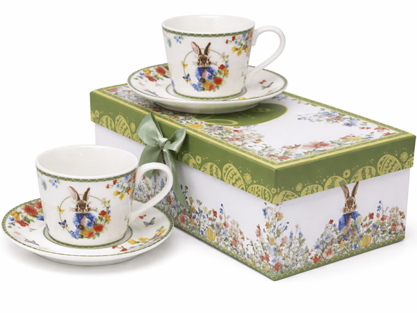 Set med porslinskoppar 2x120ml påskhare presentask