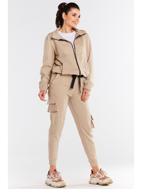 Beige bomullströja med dragkedja L/XL