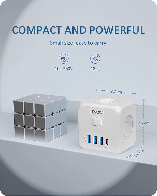 LENCENT 7 i 1 EU-stikdåse, PD35W 3AC 3U1C strømdåse med USB