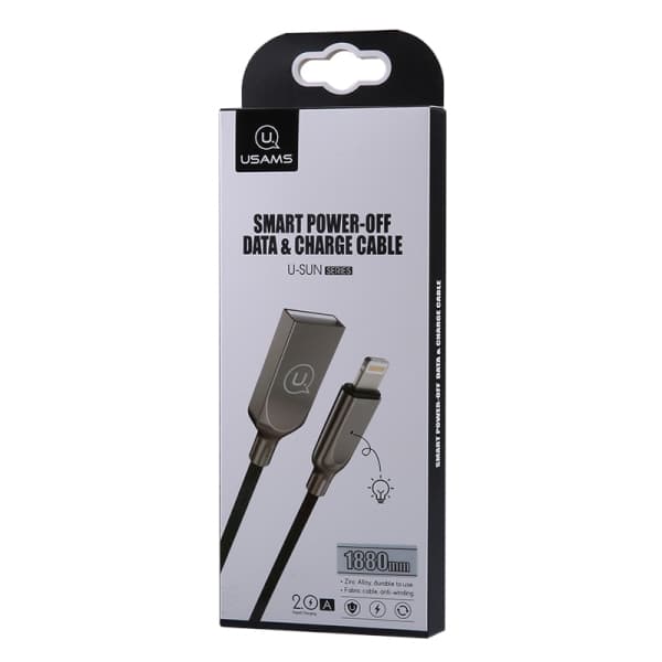USAMS power-off U-Sun USB-A til Lightning-kabel 1,9 m sort