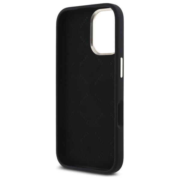 Guess Silikone Metal Logo & Ramme Etui til iPhone 16 Sort