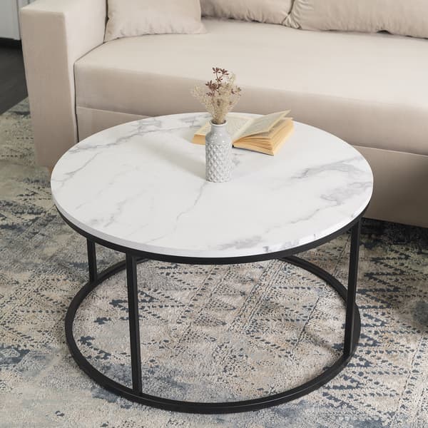 CONNY MAX sofabord 80 cm hvid marmor/sort moderne glamour
