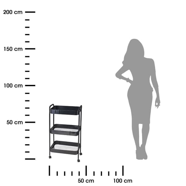 Sort køkken- og badeværelsesvogn med 3 niveauer, 72 cm