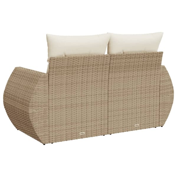 vidaXL Trädgårdssoffa med kuddar, 2-sits, beige, polyrotting