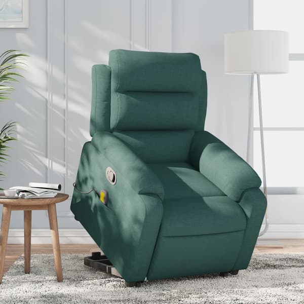 vidaXL Lyftbar massagefåtölj mörkgrön tyg