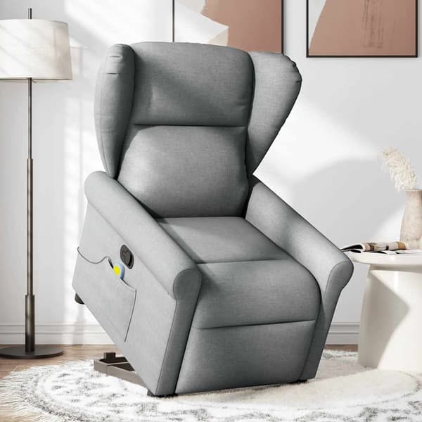 vidaXL Lyftbar massagefåtölj ljusgrå tyg