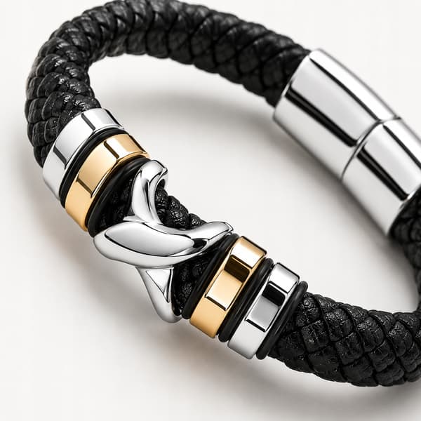 Herr Läderarmband Guld Silver TITAN Flätad Helt Tjock