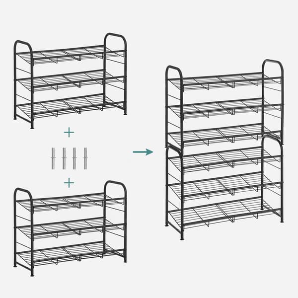 Sort Loft skoreol - 3 hylder, modulær, med plads til op til 12 par sko.