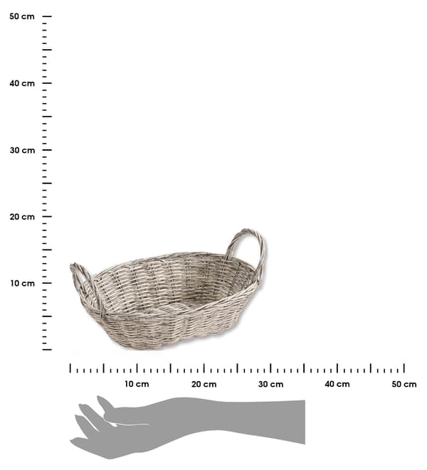 Soikea kori leivälle ja hedelmille, harmaa