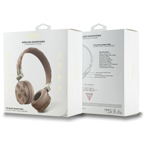Guess Peony Script pyöreät Bluetooth ENC -korvakuulokkeet, ruskeat